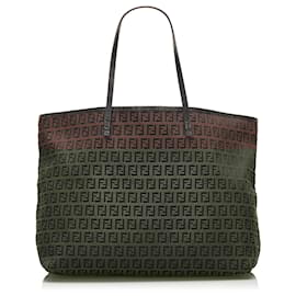 Fendi-Fendi Brown Zucchino Canvas Tote Bag-Brown,Dark brown