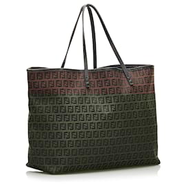 Fendi-Fendi Brown Zucchino Canvas Tote Bag-Brown,Dark brown