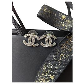 Chanel CC 17A Logo Classic Crystal Silver Hardware Earrings box Silvery