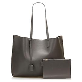 Yves Saint Laurent-yves saint laurent Leather Shopping Tote Bag grey-Grey