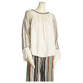 Blusa Chloé in lino e seta bianca e grigia S Bianco