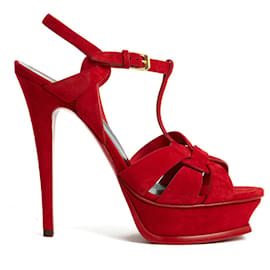 Saint Laurent-RED SUEDE TRIBUTE FR39 NEW-Rouge