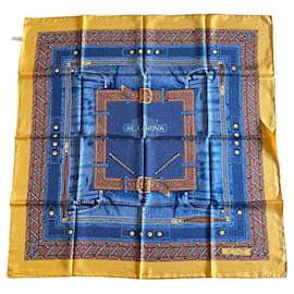 Autre Marque-Lenço de seda AC Canova Leathers & Jeans azul e dourado Novo-Azul,Dourado,Chocolate