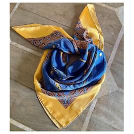 Autre Marque-Pañuelo de seda AC Canova Leathers & Jeans azul y dorado Nuevo-Azul,Dorado,Chocolate