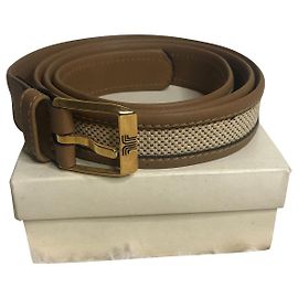 Cinto Lanvin Bege de Lona e Couro com Fivela Dourada Bege