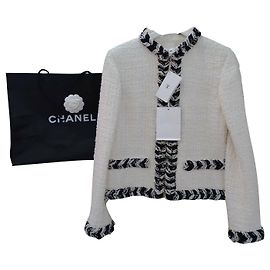 chanel#blazer#jacke#tuvit#mit rechnung#label#38#m#französisch Schwarz Weiß Creme