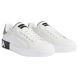 Dolce & Gabbana-Portofino Sneakers - Dolce & Gabbana - Weiß/Silber - Leder-Weiß