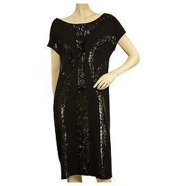 Alberta Ferretti Black Wool Knit Sequined Knee Length Cap Sleeves Dress size 44 Black