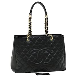 Chanel-CHANEL Matelasse Chain Tote Bag Caviar Skin GST Black CC Auth lt673a-Black
