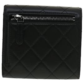 Chanel-CHANEL Turn Lock Matelasse small compact Wallet Lamb Skin Black CC Auth 33219a-Black