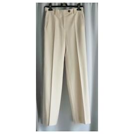 Chanel-CHANEL Trousers ECRU STRAIGHT wool lined BE T34-Cream