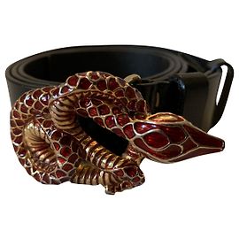 Valentino Garavani Cinto de couro preto vintage com cobra Preto