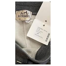 Hermès-Hermès Pantalon de jogging hermes avec nouveau détail en cuir Gris-Grey