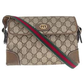 Gucci-Brown Coated Canvas Gucci Crossbody Bag-Brown