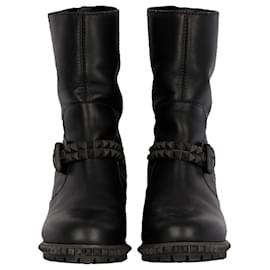 Fendi-Black Leather Joan Studded Biker Boots-Black