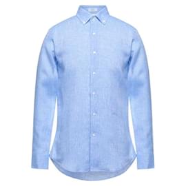 Malo-Malo man shirt in denim color linen-Blue