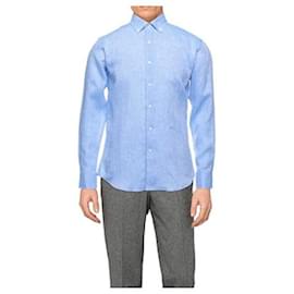 Malo-Camisa de homem Malo em linho de cor denim-Azul