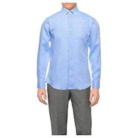 Malo-Malo man shirt in denim color linen-Blue