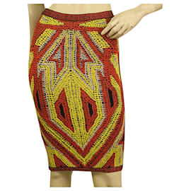 Herve Leger-Herve Leger Ola géométrique Crochet Jacquard jupe crayon taille XS-Multicolore