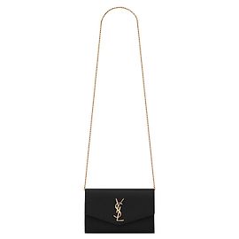Saint Laurent uptown chain wallet en cuir embossé grain de poudre Noir