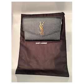 Saint Laurent-uptown chain wallet en cuir embossé grain de poudre-Noir