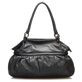 Bolsa de Ombro para Chef de Couro Preto Fendi Preto