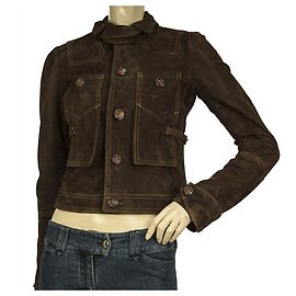 Dsquared2 DSquared DS2 Brown Suede Leather Designer Button Front Short Jacket size 40 Brown
