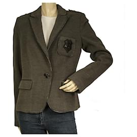 Philipp Plein-PHILIPP PLEIN Giacca blazer da donna grigia con un bottone e strass con logo sul retro 44-Grigio antracite