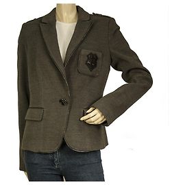 PHILIPP PLEIN Gray Womens One Button Rhinestones Logo Back Blazer Jacket It 44 Dark grey