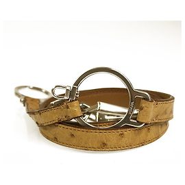 Prada Damen Beige Straußenleder Silberfarbene Ringe & Clips Gürtelgröße 32/ 80 Beige