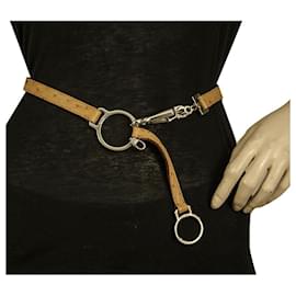 Prada-Prada Women's Beige Ostrich Leather Silver Tone Rings & Clips  Belt size 32/ 80-Beige