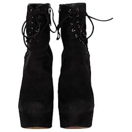 Alaïa-Black Suede Lace-up Corset Booties-Black