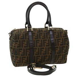 FENDI Zucca Sac à main en toile 2façon Marron Noir Auth 33206 Marron Noir