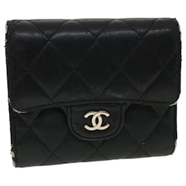 Chanel-CHANEL Matelasse Wallet Lamb Skin Black CC Auth am3360-Black
