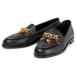 Christian Louboutin-Women's Black Gourmi Embellished Leather Loafers-Black,Gold hardware