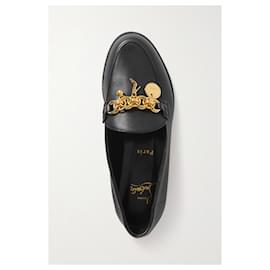 Christian Louboutin-Women's Black Gourmi Embellished Leather Loafers-Black,Gold hardware