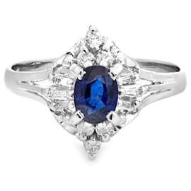 Autre Marque-Central sapphire platinum ring with diamonds-Blue