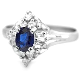 Autre Marque-Central sapphire platinum ring with diamonds-Blue
