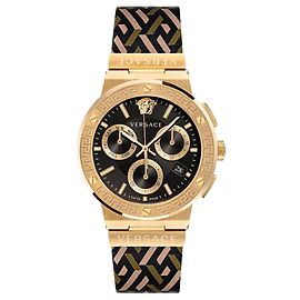 Orologio Versace in pelle monogramma con logo Greca D'oro Metallico