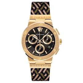 Versace-Versace Greca Logo Monogram Leather Watch-Golden,Metallic