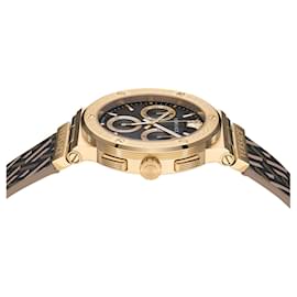 Versace-Relógio Versace Greca Logo Monogram Couro-Dourado,Metálico