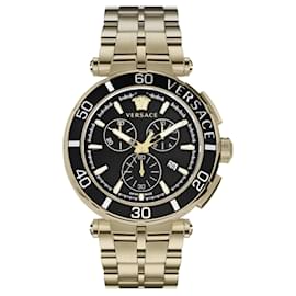 Versace-Relógio Pulseira Versace Greca Chrono-Dourado,Metálico