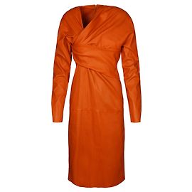 Bottega Veneta Drapiertes Midikleid aus Leder Orange