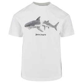 Palm Angels-Palm Angels Broken-Shark Crewneck T-Shirt-White