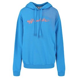 Off White Sudadera con capucha con estampado de logotipo blanco roto Azul