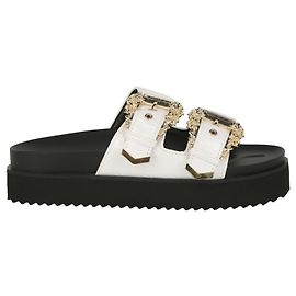 Versace Jeans Couture Baroque-Buckle Platform Sandals White