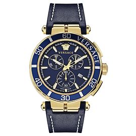 Montre Versace Greca Chrono en cuir Doré Métallisé