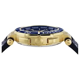Versace-Versace Greca Chrono Leather Watch-Golden,Metallic