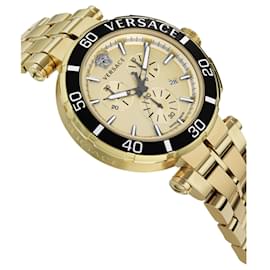 Versace-Relógio Pulseira Versace Greca Chrono-Dourado,Metálico