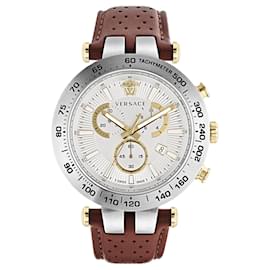Versace-Versace Bold Chrono Leather Watch-Silvery,Metallic